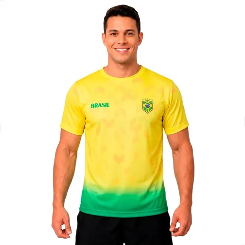Camisa Dry Esportiva Fit Bolldor Brasil Torcedor Proteção Uv Amarelo B22 G