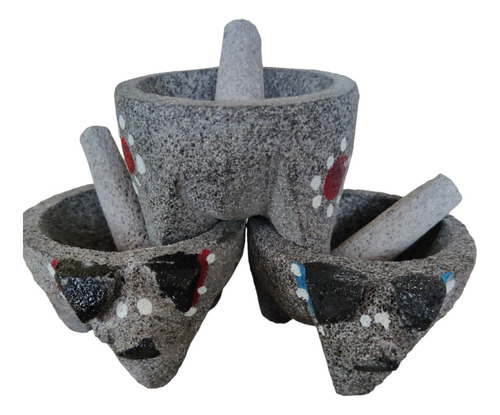 Set 3 Mini Molcajetes Piedra Volcánica Natural Marca Erilio