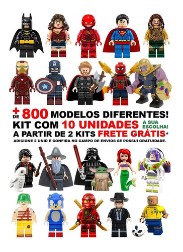 Kit 10 Bonecos Vingadores Heróis Star Wars Disney Compatível