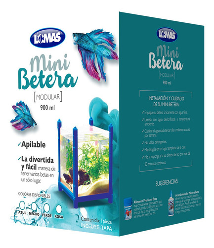 Mini Betera Apilable Azul 900ml Lomas Pez Beta Acuario