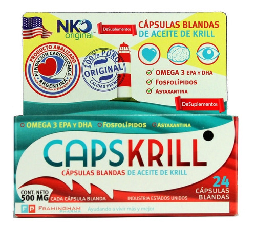 Imagen 1 de 1 de Suplemento en cápsulas blandas Framingham Pharma  Capskrill omega 3 en caja de 12g 24 un