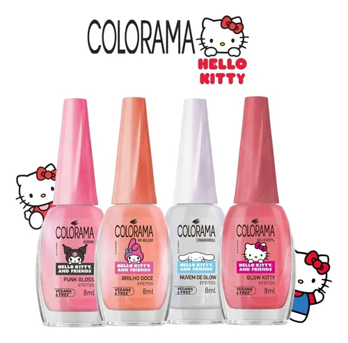 Colorama Hello Kitty - Kit Com 4 Esmaltes Lançamento Rosa Pink Gloss Nuvem Glow