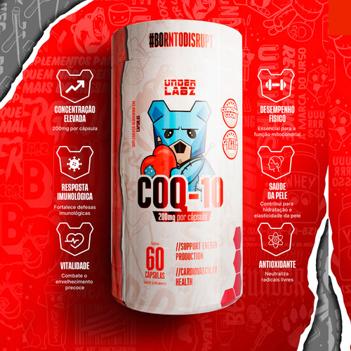 Coenzima Q10 Under Labz Coq10 200mg Suplemento 60 Cáps