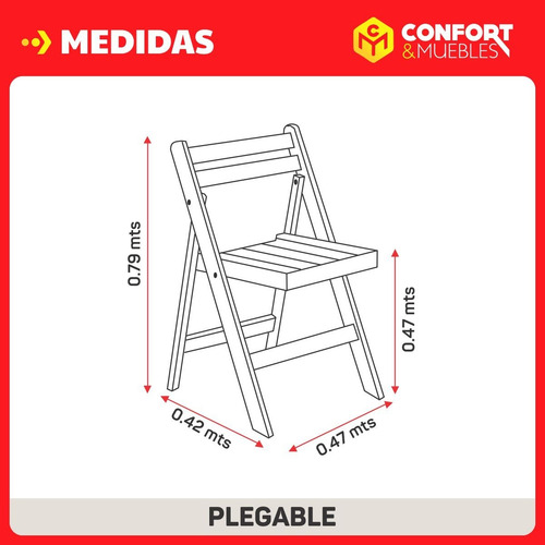 Imagen 5 de 7 de Mesa Madera Patas Plegable 1.80x95cm + 8 Sillas Plegables