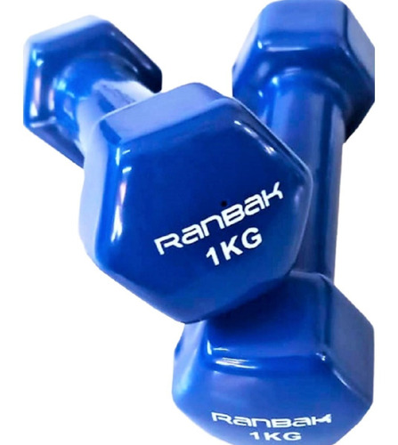 Imagen 2 de 5 de Mancuerna Pesa Hexagonal Vinílica Azul 1kg X 1u. Ran739-1
