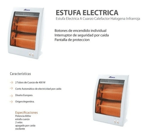 Imagen 4 de 5 de Estufa Cuarzo Alpaca 2 Velas 800 W Rh04 Corte Seguridad