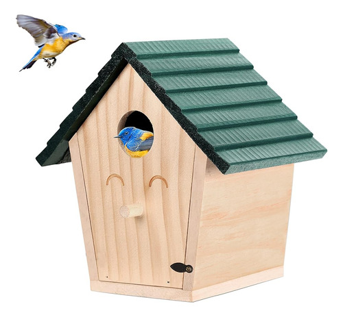 Casa De Madera Para Pájaros Lifavor Con Techo Verde, Nido De