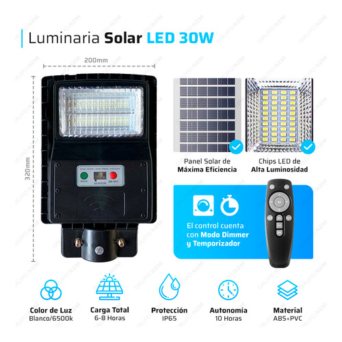 Luminaria Solar Led 30w Reflector Calle Fotocelula Pack X2 Negro Blanco Frío 2