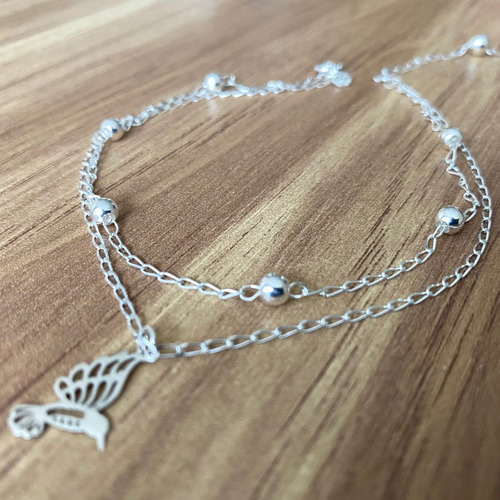 Pulsera Tobillera De Plata 925 Mujer Bolitas Colibrí Agálea