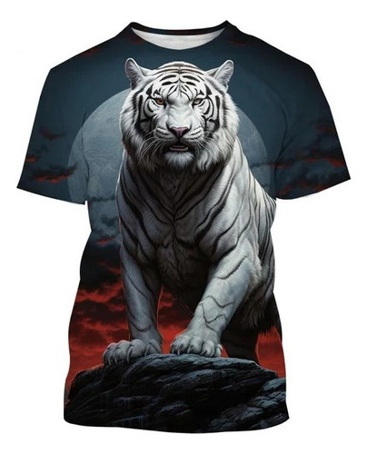 Asz Camiseta De Manga Corta Con Estampado 3d De Tigre Blanco