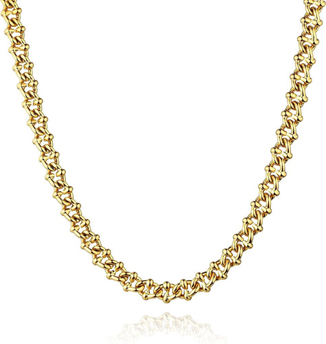 Collar De Cadena Para Mujer Gold Curb Cuban Link 18k Go...