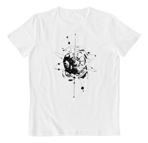 Polera Blanca Algodon Dtf Tiempo Reloj Atomo Ciencia Arte