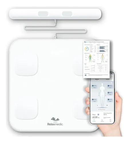 Balança De Bioimpedância Profissional 8 Sensores Digital App - Re...