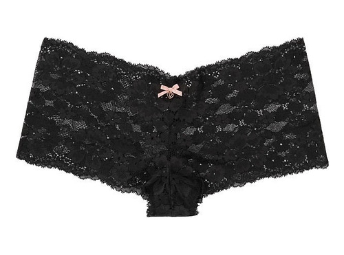 Panty Victoria Secret Grande Minishort Encaje Sexy Negro