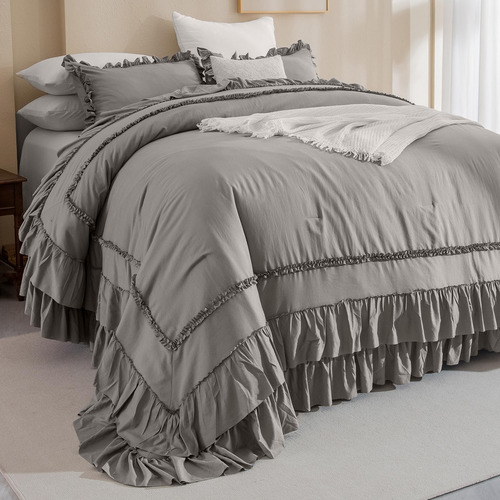 Juego De Edredón Extragrande California King Gris Suave 325