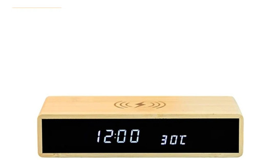 Cargador Inalambrico De Bamboo Con Reloj Digital Incluido.