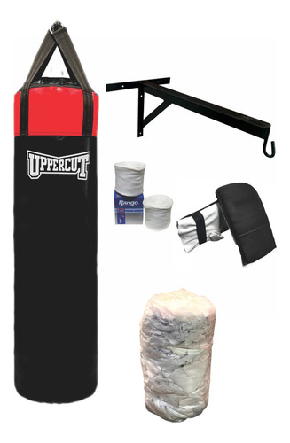 Bolsa De Boxeo Combo: Relleno mas Soporte mas Guantines mas Vendas Color Negro