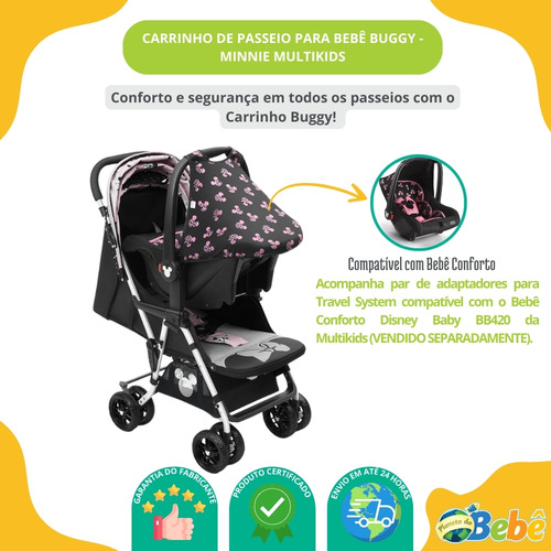 Carrinho de Passeio P/Bebê Tipo Berço Buggy Minnie Multikids