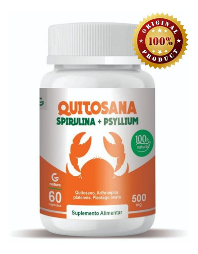 Quitosana + Spirulina + Psyllium 60 Cápsulas Sabor Sem Sabor