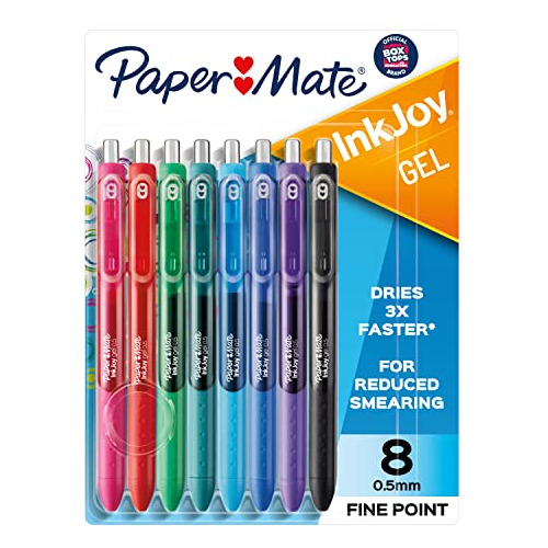 Bolígrafos Gel Paper Mate Inkjoy, Puntas Finas, 8 Colores