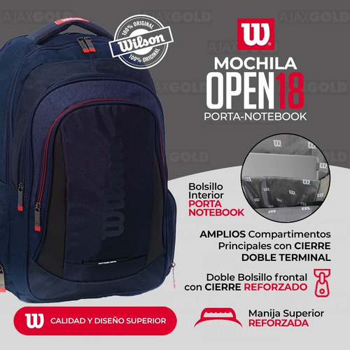 Imagen 5 de 9 de Mochila Porta Notebook Urbana Wilson Gym Reforzada Deportes