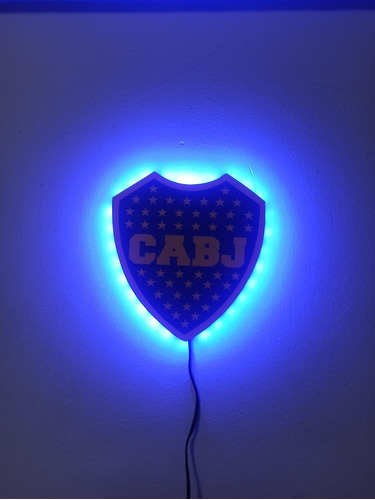 Cuadro Escudo Pared Boca Juniors Luces Led Azul 15x16 Cm.