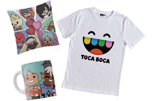 Combo Remera Tocaboca Life World Juego Con Taza Y Almohada 