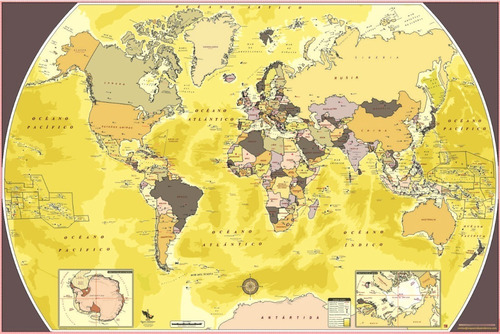 Mapa Mundial Sepia Mural Del Mundo Decorativo Planisferio