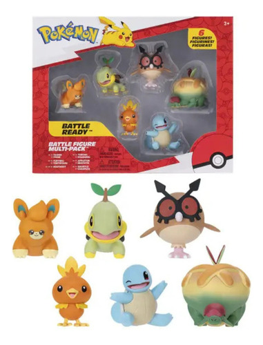6 Bonecos Pawmi Torchic Turtwig Appletun Hoothoot e Squirtle Pokémon