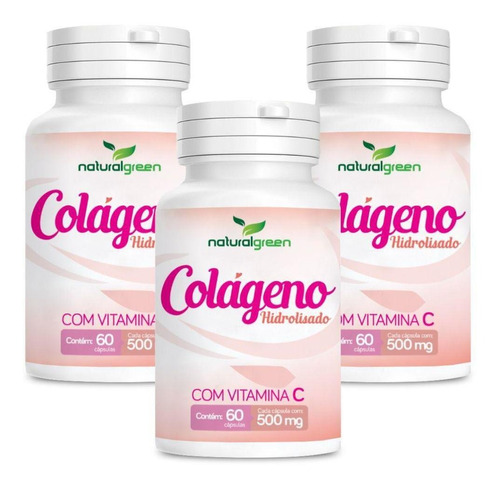 Colágeno Hidrolisado 400mg Natural Green Kit 180 Cápsulas