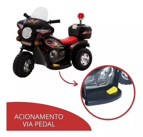 Moto eletrica triciclo infantil policial com iluminacao