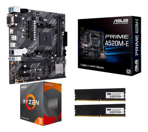 Kit Placa Mãe Asus A520m-e Amd Ryzen 3 4100 16gb 2666mhz