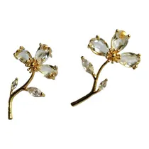 Comprar Aretes Dorados Elegantes Flor Cristal Oro Laminado