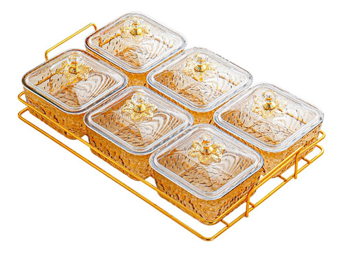 Platos Para Servir, Recipiente Para 6 Cuadrícula De Oro