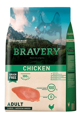 Imagen 1 de 1 de Alimento Bravery Super Premium Adult Dog Large/Medium Breeds para perro adulto de raza mediana y grande sabor pollo en bolsa de 4kg