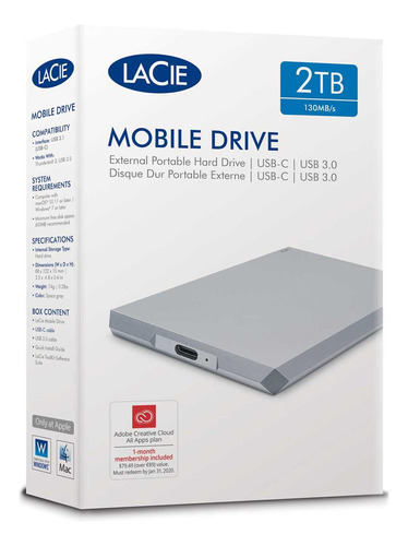 Disco Duro Lacie 2 Tb Mobile Drive Usb-c Y Usb3