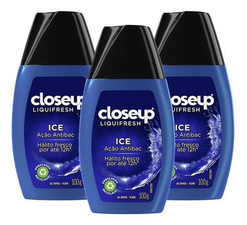 Kit 3 Géis Dental Close Up Liquifresh Ice 100g