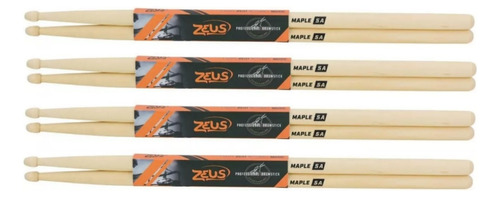 Kit 4 Pares Baqueta 5a Zeus Original Ponta Madeira Maple 5a