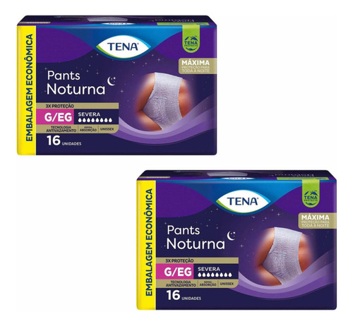 Fralda Geriátrica Tena Pants Noturna G/xg 16 Unidades 2 Pcts