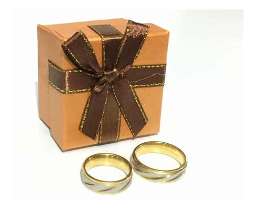 Juego De Anillos Compromiso Boda Acero Baño En Oro 18k