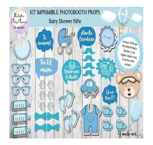 Kit Baby Shower Niño Varon Celeste Photo Booth Props