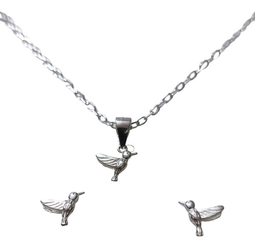 Conjunto Collar Aros Colibri Mujer Plata 925 + Caja Regalo