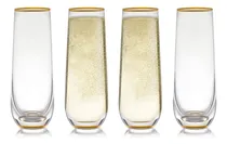 Comprar Juego De 4 Copas De Champán Sin Tallo Con Borde Y Base Dorad