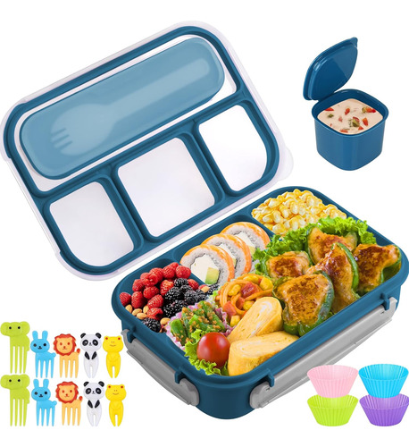 Caja Bento 1300 Ml Para Niños Y Adultos Con 4 Compartimentos