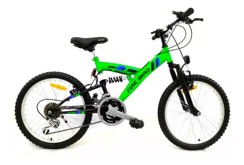 Imagen 1 de 1 de Mountain bike infantil Fire Bird Doble suspensión R20 18v frenos v-brakes color verde con pie de apoyo  