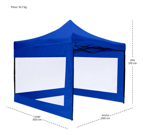 Carpa Toldo Plegable Paredes 3x3 Impermeable Color Azul