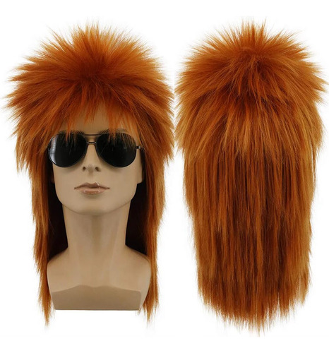 Peluca Larga Para Hombre, Pelo Naranja, Peluca De Cosplay