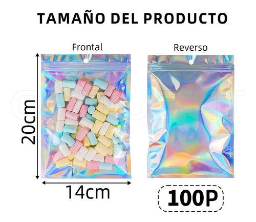 100 Bolsas Plastico Tornasol Holografica Resellable 20x14cm CACTUS HT