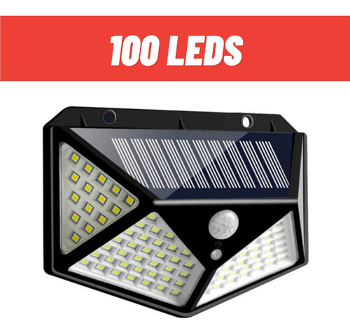 Arandela Solar 100 Leds C/ Sensor De Presença Ip65 6500k 10w Cor Preto