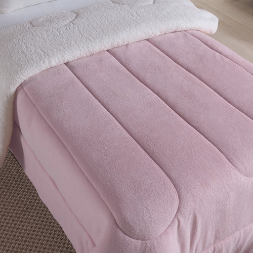 Edredom Cobertor Solteiro Infantil Sherpa Dupla Face Fleece Rosa Velho Liso Felpudo Com Sherpa Dupla Face